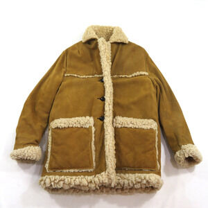 Joo-Kay Leather Coat Faux Sherpa Lined Tan Suede Ranch Jacket Womens Sz 14 1970s